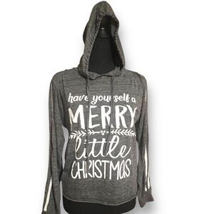 Have Yourself a Merry Little Christmas Long Sleeve Hooded Shirt, Gray, EUC, JrXL